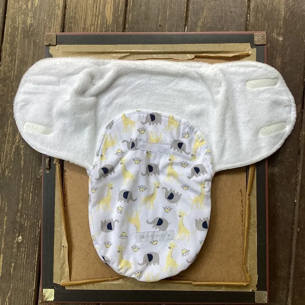 Petite L’amour White Fleece Lined Infant Wrap With Elephants, Giraffes, And Owls